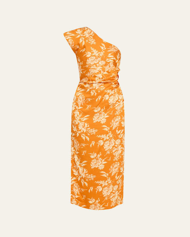 Pad Me One-Shoulder Floral Draped Midi Dress